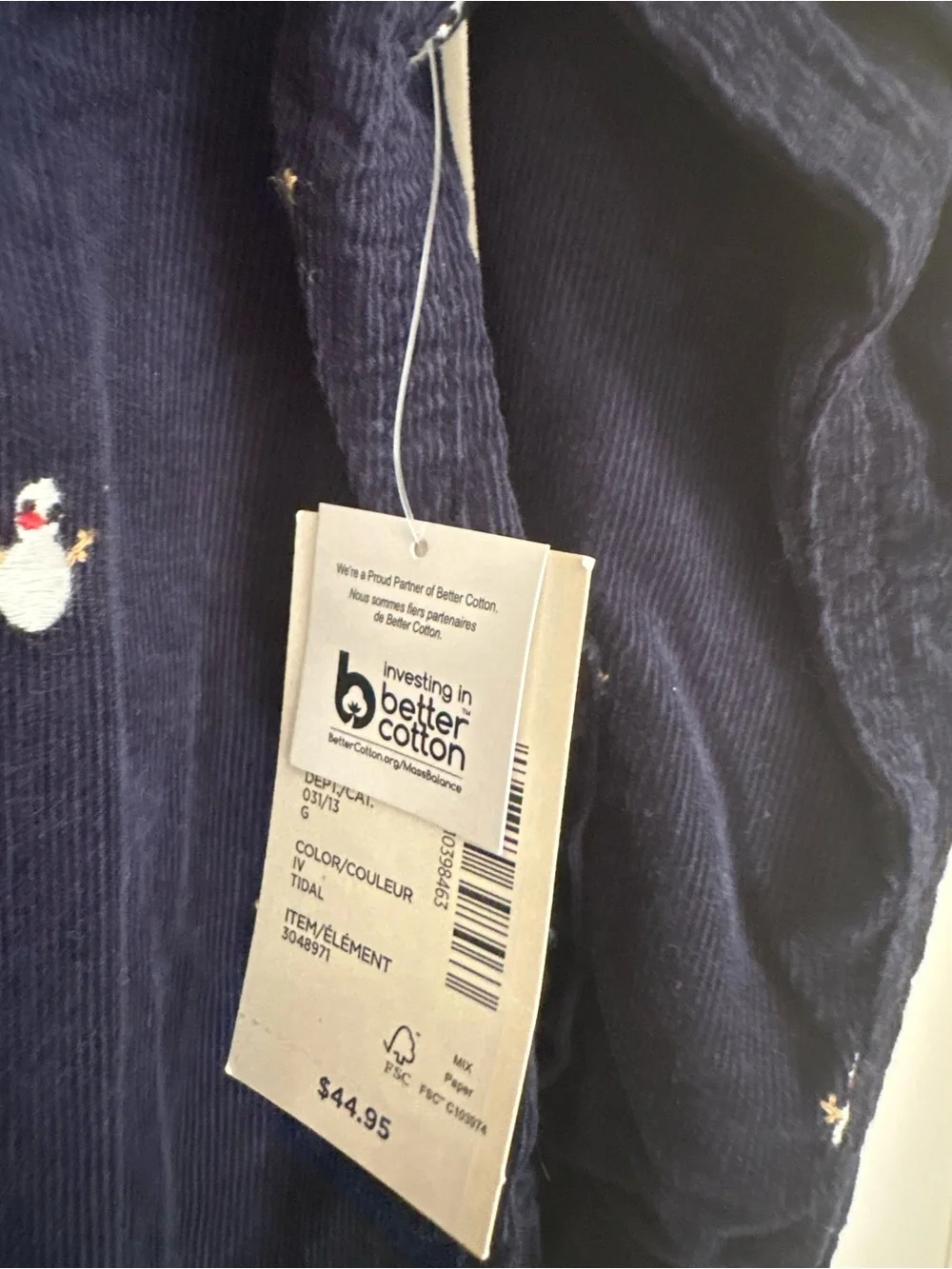 Kids Navy Corduroy Button-Up Shirt with winter Penguin Embroidery